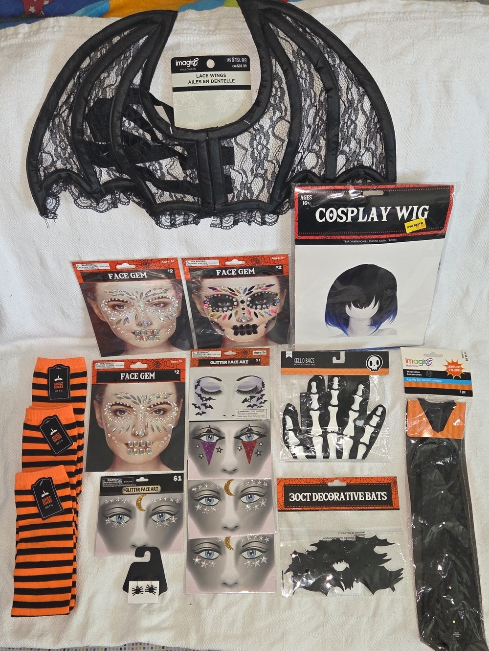 Ultimate Halloween Costume Accessory & Makeup Mega Bundle Wig Wings Socks Gems